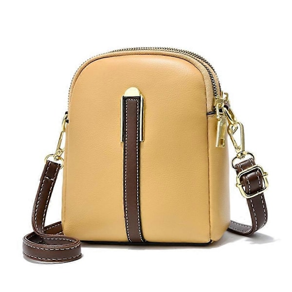 Liten Crossbody-väska i Läder, Mobilväska, Mini Handväska att Hänga Över Axeln yellow