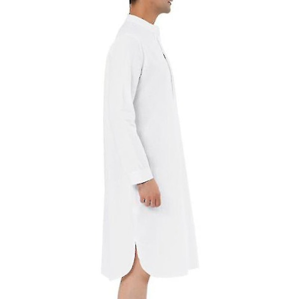 Herren Nattkjole Bomulls Søvnkjole Scoop-hals Side Split Kneelengde Med Lomme White L