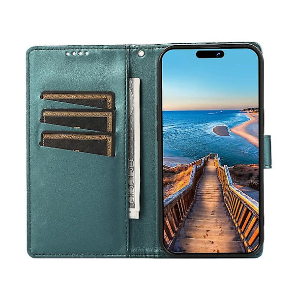 Til Samsung Galaxy S22 Ultra 5g PU Ægte Læder Tekstur Prægning Linje Mobiltelefon Etui Green