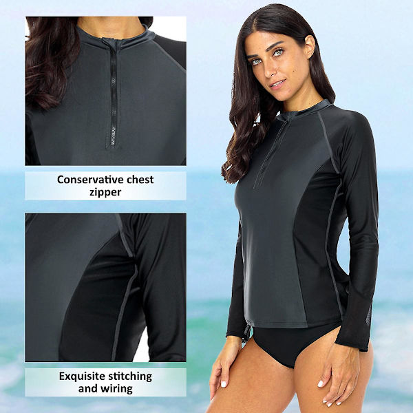 Dames Langærmet UV Solbeskyttende Rash Guard Skjorte Badetøj Top til Kvinder L