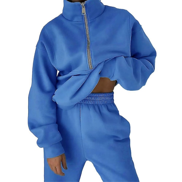 Kvinder Casual Outfits Sæt Sweatshirt Toppe+joggerbukser Sports Gym Fitness Træningsdragt Sæt Blue S