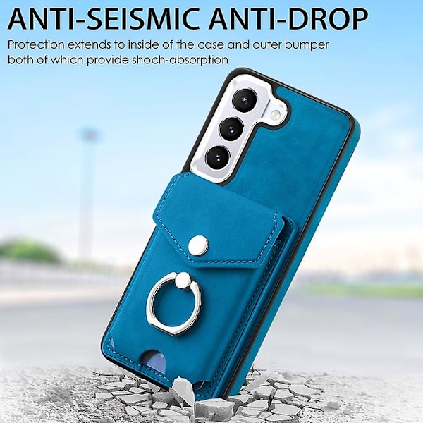 For Samsung Galaxy S23 Ultra 5g Elektroplettering Skin-følelse Lær Ring Kort Lommebok Mobiltelefonveske Blue