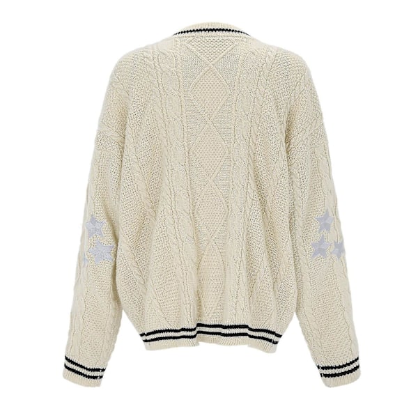 Håndlaget rød stjerne folklore cardigan med stjernebroderi Merch Oversized Søt Håndstrikket Høytid