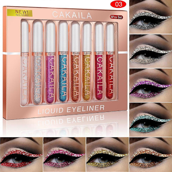 8-värinen matta glitter-nestemäinen eyeliner-setti, pitkäkestoinen ja tahraamaton