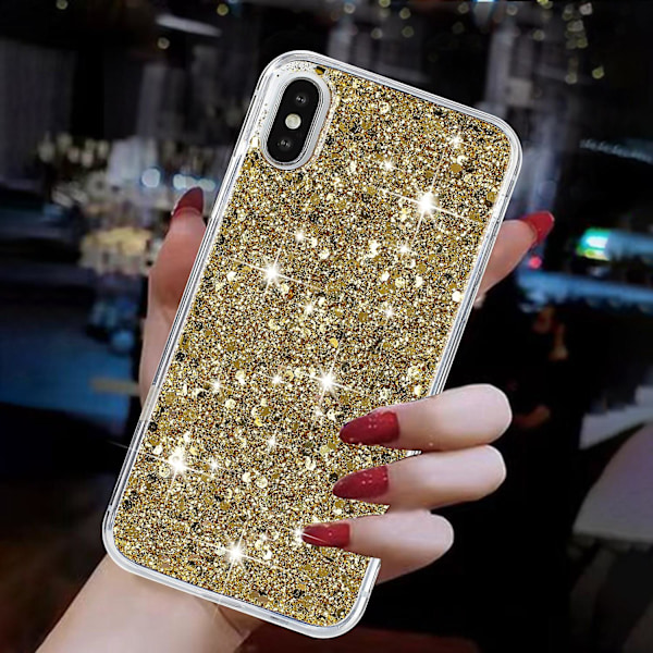 Til iPhone X/ XS Etui Epoxy Telefon Beskyttende Cover Glitrende Pulver TPU Telefon Skal Gold