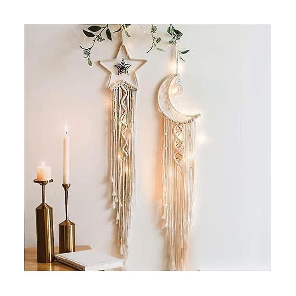 Handvävd Drömfångare Måne+Stjärna Macrame Kit 2 i 1 Macrame Kit Macrame Väggdekoration Tillbehör Cra