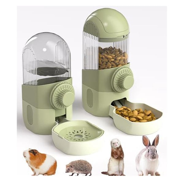 Hanging Automatic Rabbit Food Drinker and Feeder, Suitable for Chinchillas, Guinea Pigs, Hedgehogs Small Green