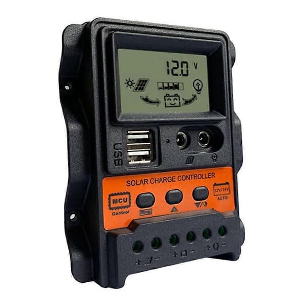 Solar Laderegulator 12V24V Solcellepanel Batterilader Regulator Auto 2 USB LCD-skjerm Last