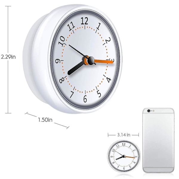 Mini duschklocka Vattentät Ip24 Väggklocka Sugkopp Badrumsklocka Akryl Face Suction Clock (haoyi