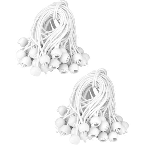 100 stykker elastiske gummibånd med kugler, 15 cm, hvide gummibånd, velegnet til campingtelte, presenninger, bannere