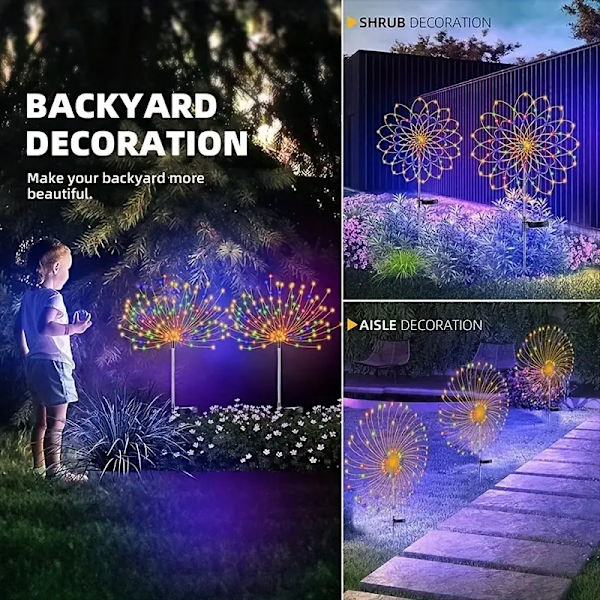 Solcells drivna LED fyrverkeriljus med 8 arbetslägen