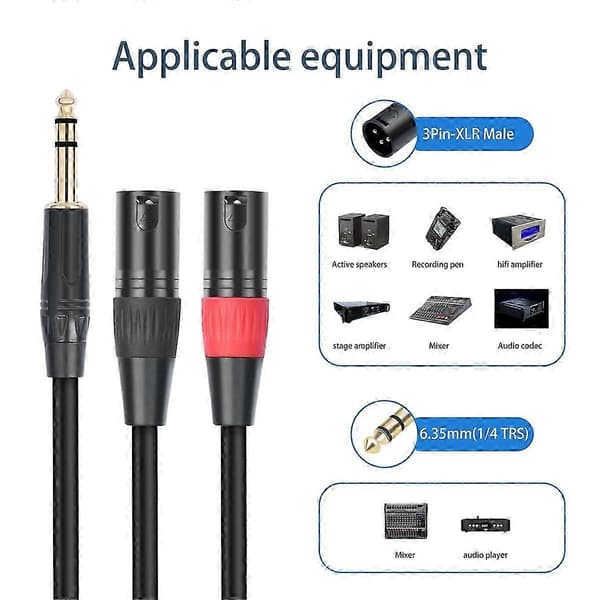 Jack 6,35 mm 1/4 TRS Stereo til Dobbelt XLR Han Audio Kabel