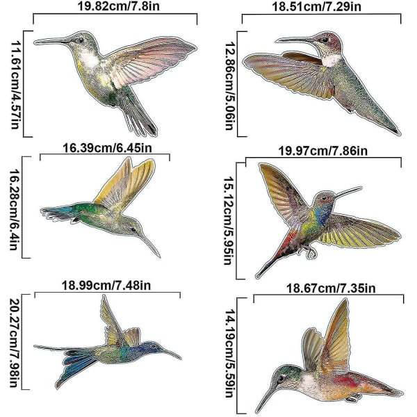 Kollisjonsfrie Vindudekals 6 Stykker Kolibri Vindudekals Fugler Vindudekals Glass Dekal Kollisjonsfrie Dekal Vindu Klistremerke