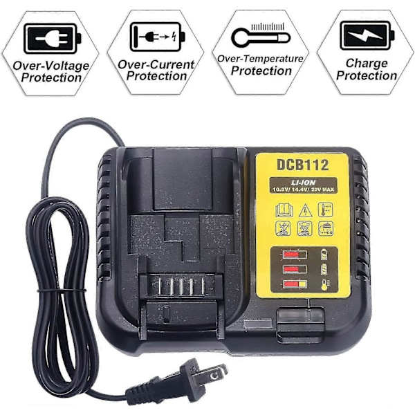 DCB112 Hurtiglader Erstatning til Dewalt 12V-20V MAX Lithium Batterilader