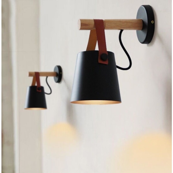 Nordisk stil vegglampe E27 massiv trevegglampe 13cm svart 1