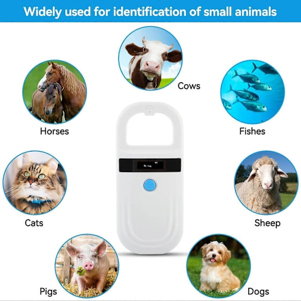 Lemmikkieläinten tunnuslukija, lemmikkieläinten tunnuskilven näyttö Lemmikkieläinten tunnuslukija Ladattava lemmikkieläinten siru Kannettava RFID-lukija EMID lemmikkieläimille
