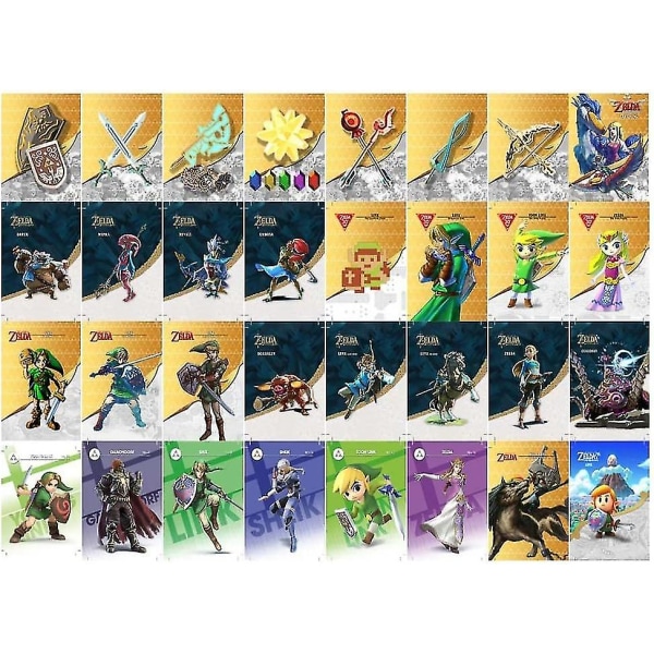 Et sett med 32 Zelda Mini NFC-koder Amiibo Legend-kort - Kompatibelt med Switch, Switch Lite, Wii U og nye 3DS-systemer
