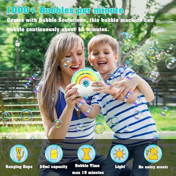 Panacare Automatisk Bubbelmaskin, Bubbelblåsare Leksak För Barn 3 4 5 6 År Gamla, 1500+ Bubblor/min Med Bubbellösning*2, Bärbar Regnbågsbubbelmaskin