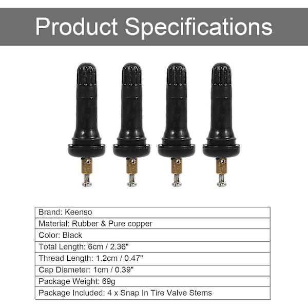 4 st TPMS-ventilstammar, Däcktrycksgivare Ventilstam Bil Däckventil TPMS Däckventil