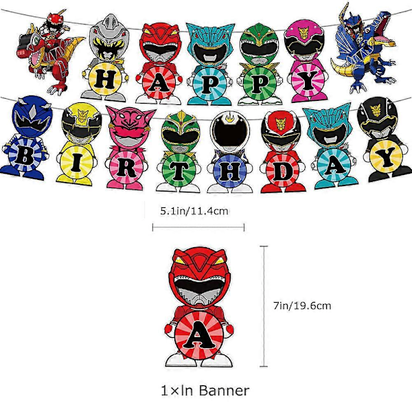 Power Rangers -teemainen syntymäpäiväkoristeet: liput, kakun koristeet, ilmapallot ja cupcake-koristeet