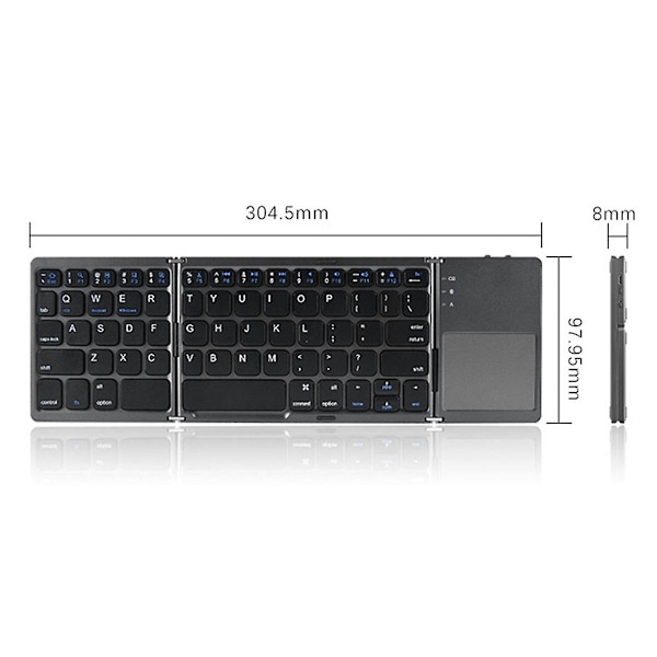 Bluetooth-tastatur, brettbar trådløst tastatur med berøringsplate for IOS/Android/Windows-nettbrett, mobiltelefon, tast