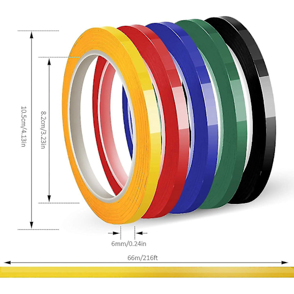 Whiteboard Tape, Grafisk Diagram Tape, Selvklæbende, Assorterede 5 Farver, 6 Mm X 66 M Per Rulle, Pakke Med 5 Ruller