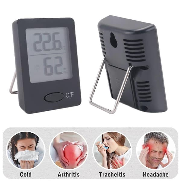 Indendørs Hygrometer Termometer, Rumtermometer med Stort LCD Display, Fugtighedsmåler til Hjemmekontor