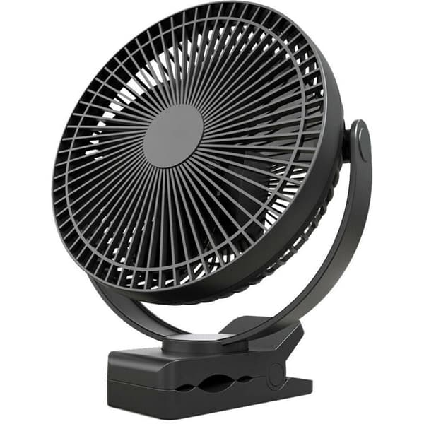 20 cm USB-klemmeventilator, genopladelig, 720° rotation, 4 blæserhastigheder, bærbar - sort