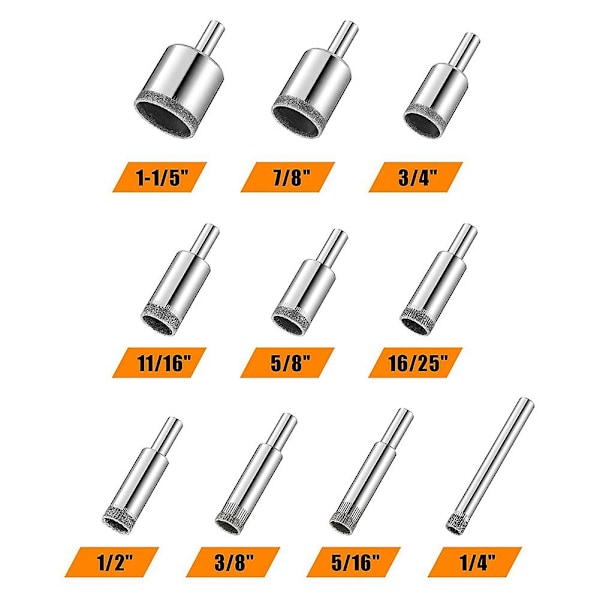 Diamantborsett, 10 stk Diamantsett, Glassbor for Keramiske Fliser Porselen Granitt Flasker