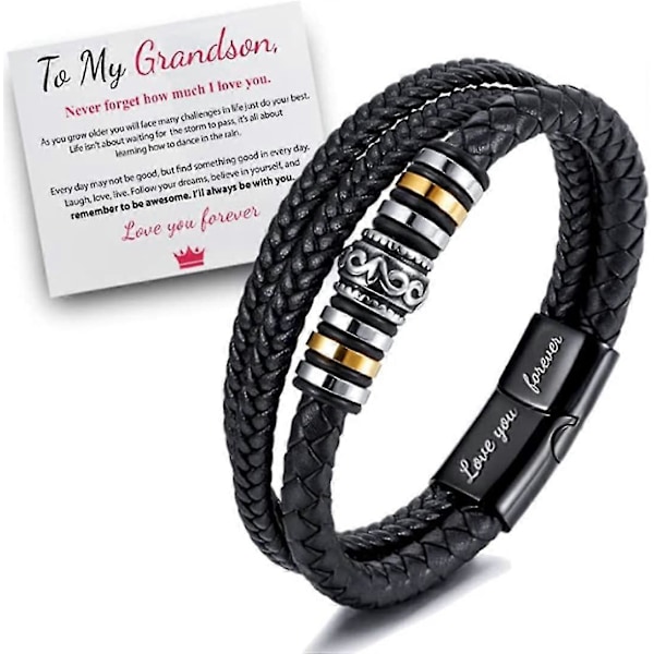 Till Min Son/Till Min Barnbarn - \"Jag Kommer Alltid Att Vara Med Dig\" Flätad Läderarmband För Män, Rostfritt Stål Inspirerande Armband, Mäns Flätad Läder