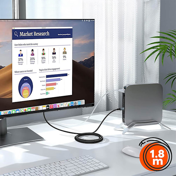 Video-kaapeli 8K Uros-C - DisplayPort, korkea resoluutio, 1,8 m, LinQ, musta
