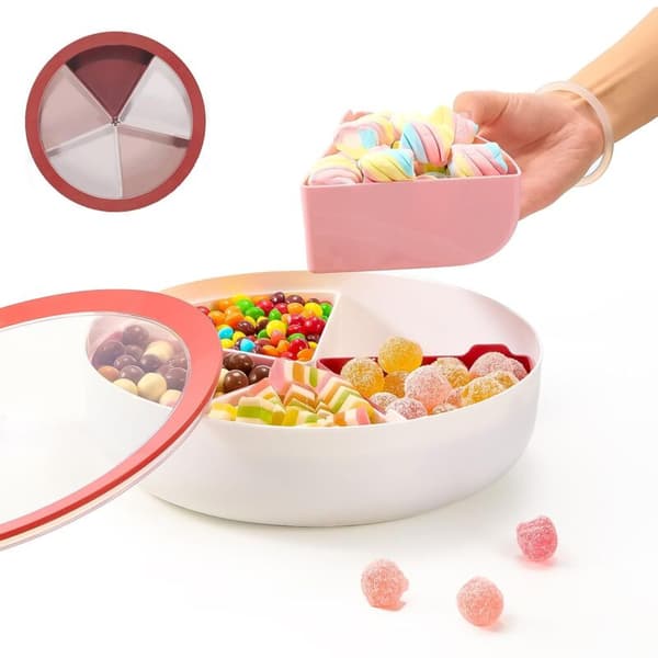 Kreativ snackserveringsfat med lock. Röd. ca 11.2″ diameter 3.1″ höjd