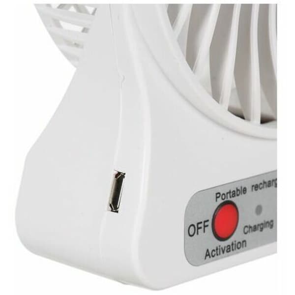 Bærbar genopladelig ventilator med LED-lys, mini USB-opladningsbordventilator, 3 hastigheder (hvid)