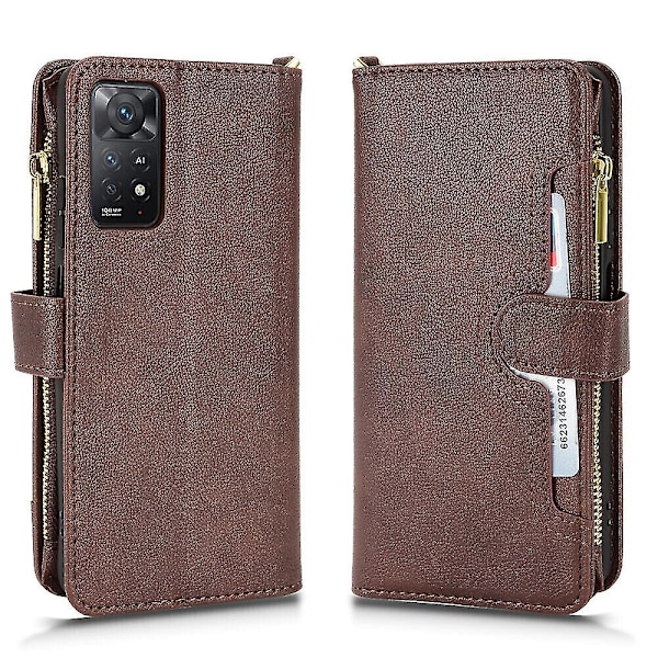Nytt Kompatibelt Med Xiaomi Redmi Note 10 Pro Fodral Blixtlåsfack Skyddande Magnetplånbok Premium Läder Kortinnehavare Skyddande Handrem Fodral