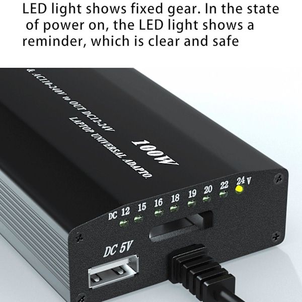 Universal 5V-24V AC Strømadapter Justerbar Bil Hjemmeoplader USB5V Strømforsyning 100W 5A Laptop med