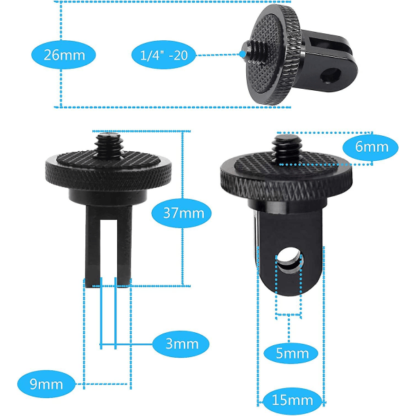 Stativadapter Kamerafäste Tillbehör Aluminiumadapter Monteringskameror till Gopro-montering och andra actionkameror (2 delar, svart)