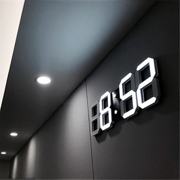 Digital 3D LED Vägg/Skrivbordsklocka Alarm Stora Siffror Automatisk Ljusstyrka USB Temperatur