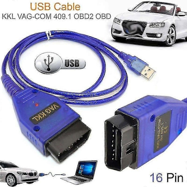 Auton USB Vag-Com -liitäntäkaapeli Kkl Vag-Com 409.1 Obd2 Ii Obd Diagnostiikkaskanneri Autokaapeli Aux