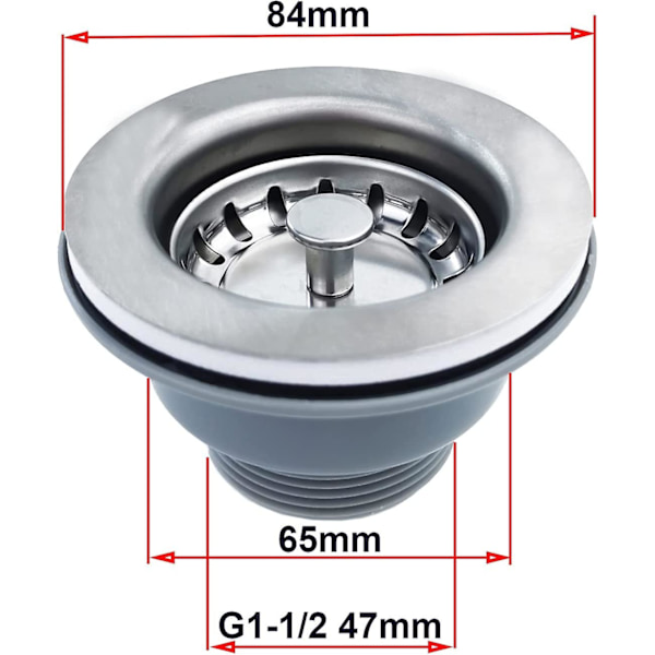Diskhonssilen utan överlopp, rostfritt stål korg 84 mm 1\", Rostfritt stål + ABS, Avlopp + Korg