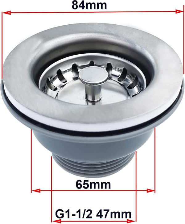 Vaskeafløb uden overløb rustfrit stål kurv 84 mm 1\", Rustfrit stål + ABS, Afløb + Kurv