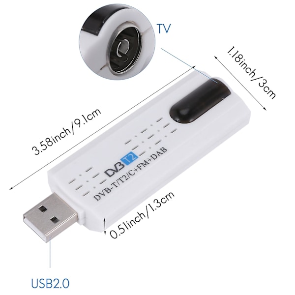USB 2.0 Digital DVB-T/T2 SDR+DAB+FM HDTV TV Tuner Receiver Stick