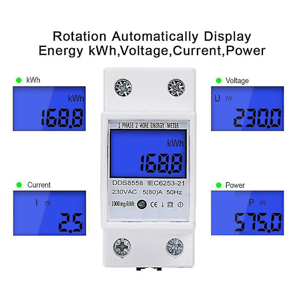 Din-skena Kwh-mätare 1 fas 2 trådar Lcd digital display förbrukning energi elektrisk Kwh-räknare Ac110