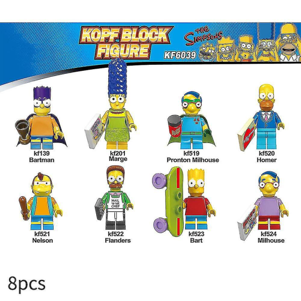 8 st/set The Simpsons Byggklossar Actionfigurer Leksaker Homer Bart Marge Simpson Montering Minifigurer Dekor Barn Fans Samlarobjekt Present