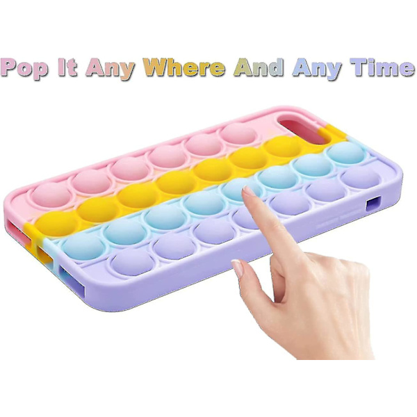 Aupartuds Pop It Telefonfodral för iPhone 8 7 6, Stressavlastande Push Pop Bubble Fidget Toys Cover, Sött Roligt Mjukt Silikon Skyddande Skal för iPhone SE
