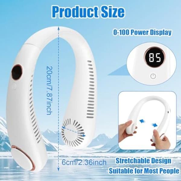 Bærbar halsventilator. Bladløs halsventilator med 5 hastigheder. Ideel bærbar ventilator til hjem og rejser.