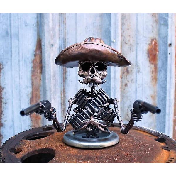 Cowboy Skull Bilhjelm Ornamenter, Gunslinger Skull Hjelm Ornament 3d Metal Skelet Statue Retro Bil Lastbil Skull Skulptur Dekoration