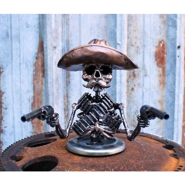 Cowboy Skull Car Hood Ornament, Gunslinger Skull Hood Ornament 3d Metal Skeleton Statue Retro Car Truck Skull Sculpture Decor