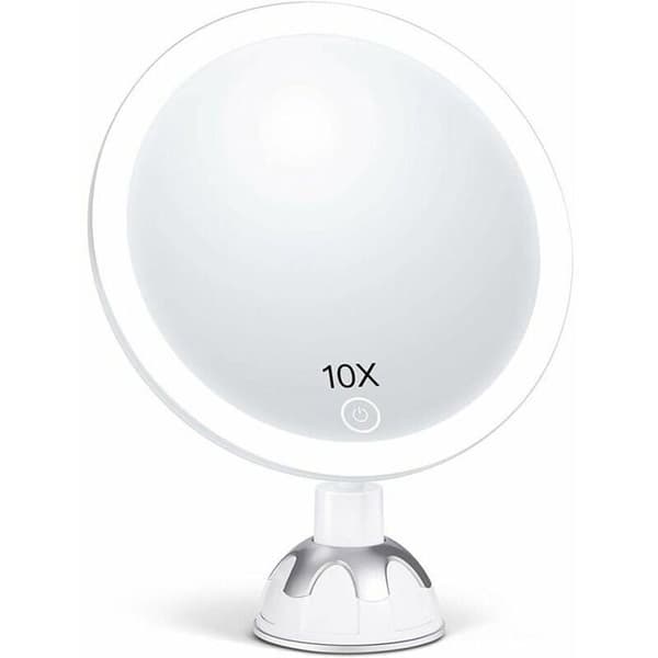 10X forstørrende belyst spejl til makeup, 30 HD LED'er, 3 dæmpningstilstande, nem installation, flere farver