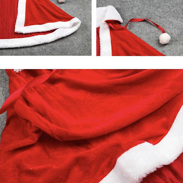 Jultomte-sjal i tjock sammet, varm röd, kort kappa, hemfest