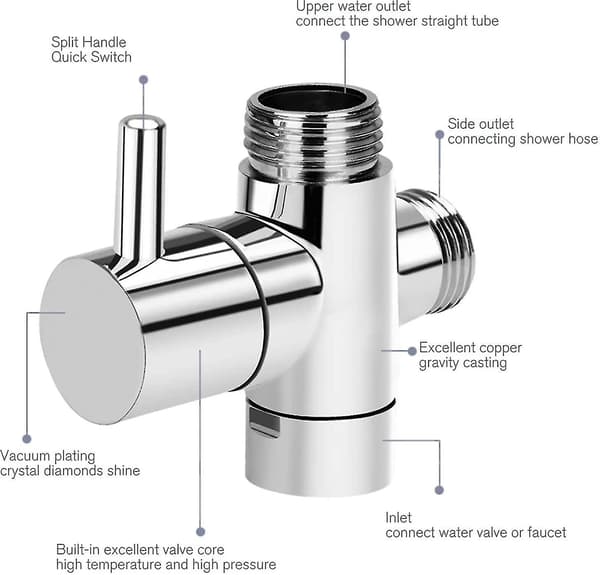 3-vägs Vändventil Tap Adapter G1/2 Tum - Dusch T-adapter, Mässing Diverter För Kran För Handdusch